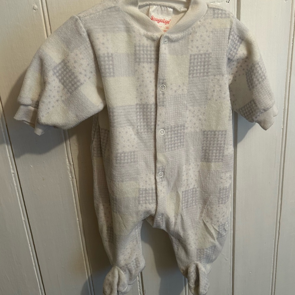 Vintage Snugabye 3m light green & grey patchwork fleece button up sleeper